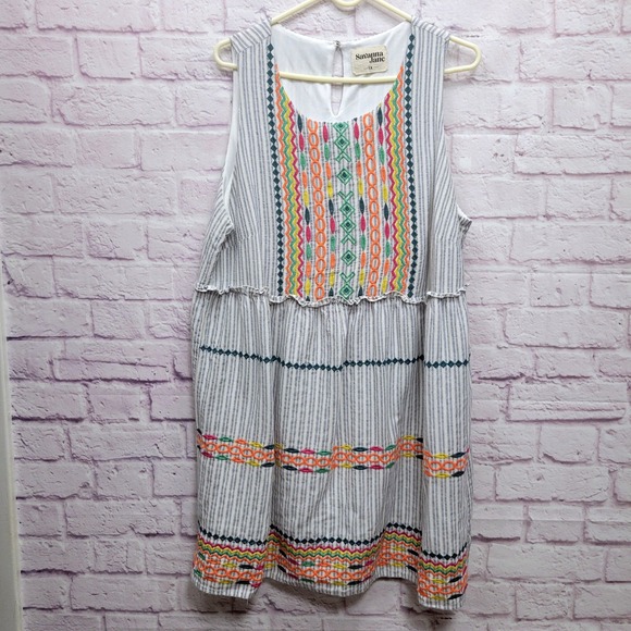 Savanna Jane Linen Blend Tank Dress Size 1X Boho Embroidered Colorful Festival - Picture 1 of 8